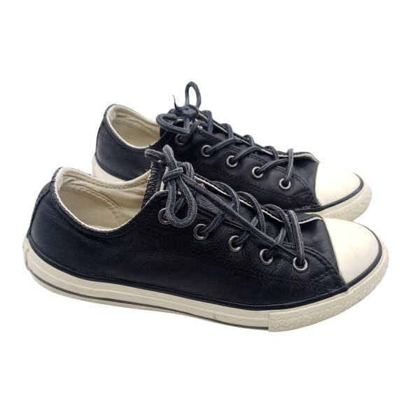 Converse‎ Leather Black Lace Up Flat Sneaker Shoes Slip On Round Toe Size 3 EU35 - Picture 2 of 9